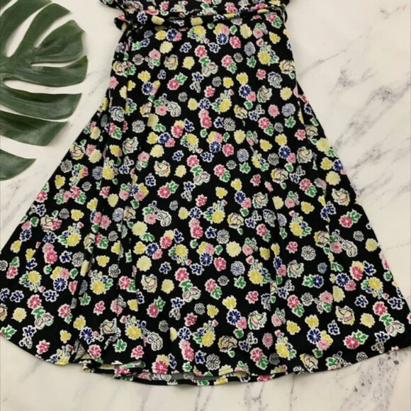 Vicky Tiel Womens Wrap Dress Size S Black Pink Floral Butterflies Stretch - Picture 3 of 4